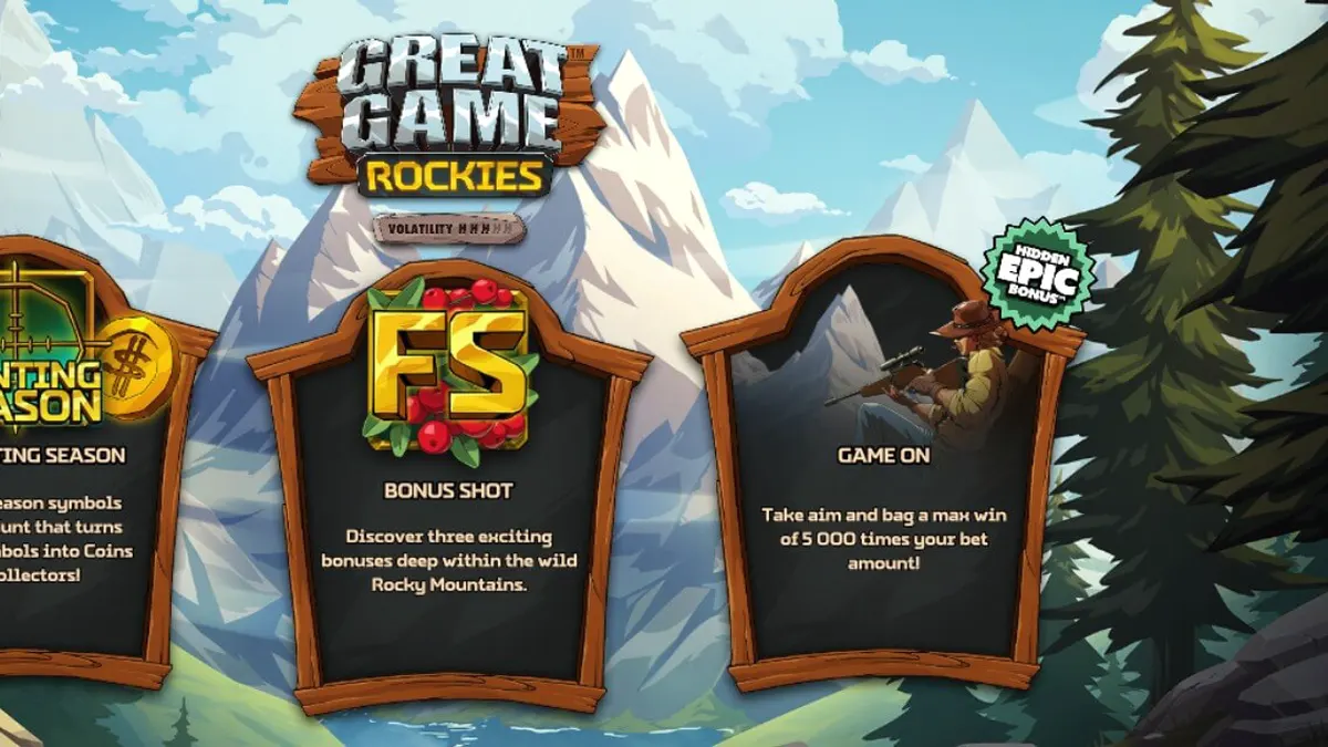 Cenário montanhoso e interface do slot Great Game Rockies